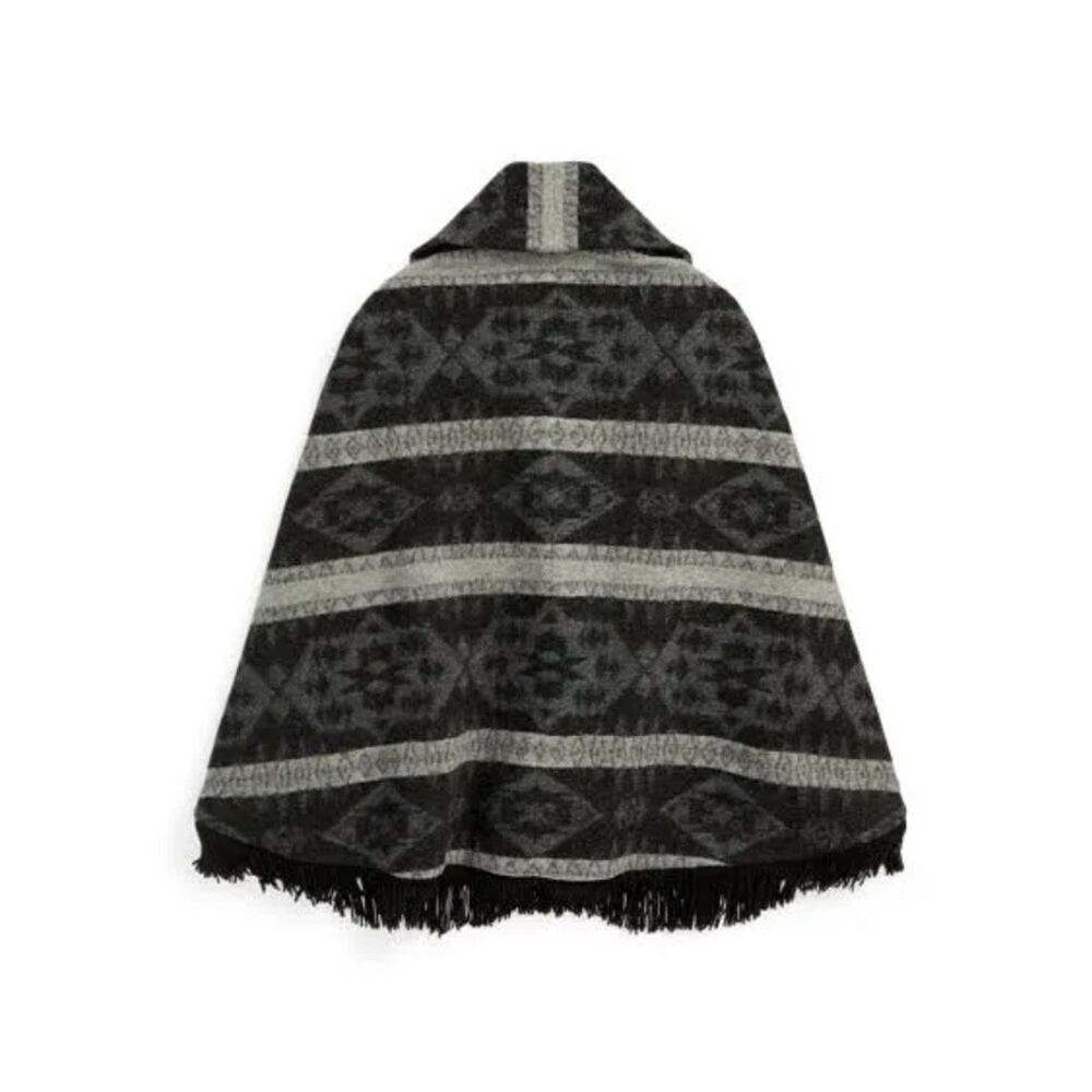 RRL Ralph Lauren Women’s Fringe Trim Wool Blend Jacquard Cape Shawl Coat XS / S - Picture 3 of 9